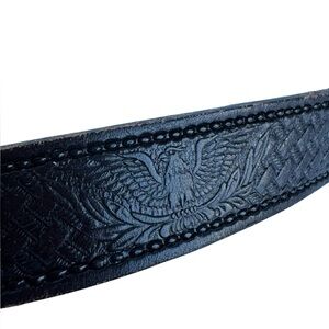 Vintage Brushy Creek Tooled Leather Belt Kids Size 22 Black Eagle Cowhide USA